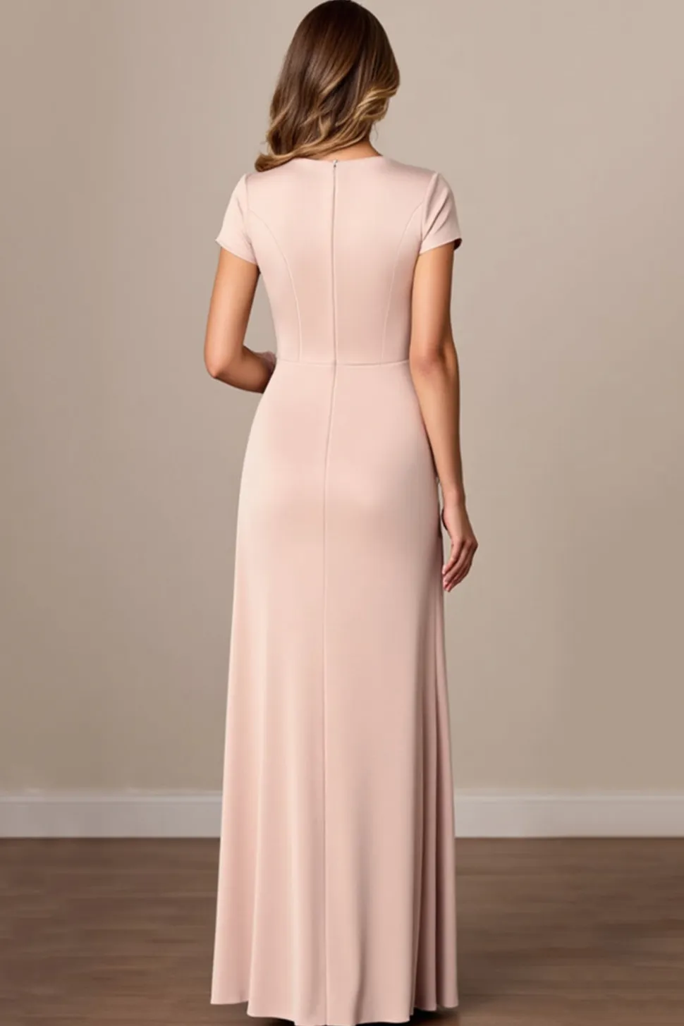 Bainha Cetim Ruched Longos Vestido Mae Noiva com Fenda