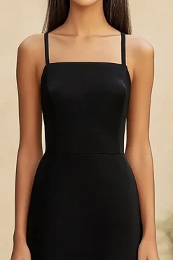 Bainha Chiffon Preto Midi Vestidos Cerimónia