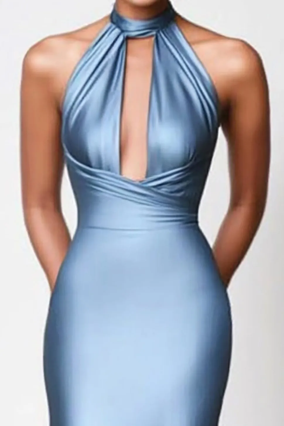 Bainha Cinza Azul Halter Strapless Gala Ball Dress