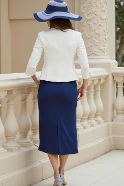 Bainha da Marinha 2 Peças Stretch Satin Vestido de Noiva Convidado
