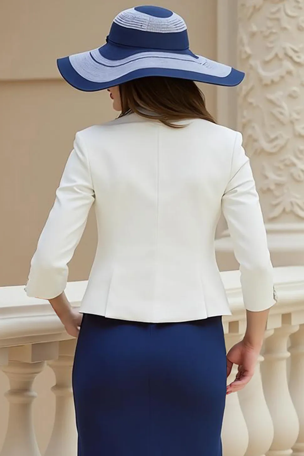 Bainha da Marinha 2 Peças Stretch Satin Vestido de Noiva Convidado