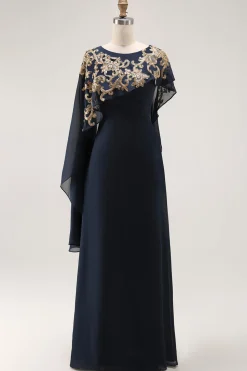 Bainha da Marinha Appliqued Mãe Do Vestido Da Noiva Com Xale