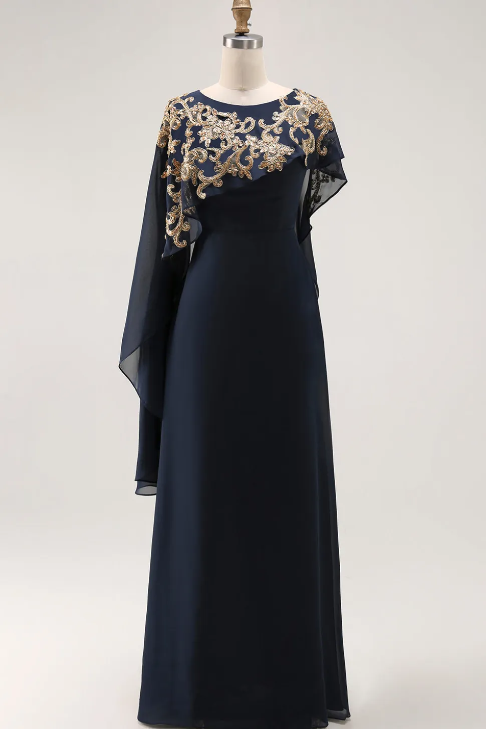 Bainha da Marinha Appliqued Mãe Do Vestido Da Noiva Com Xale