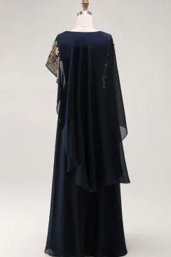 Bainha da Marinha Appliqued Mãe Do Vestido Da Noiva Com Xale