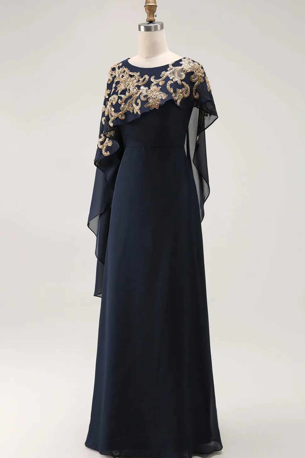 Bainha da Marinha Appliqued Mãe Do Vestido Da Noiva Com Xale