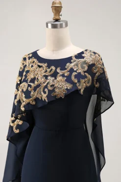 Bainha da Marinha Appliqued Mãe Do Vestido Da Noiva Com Xale