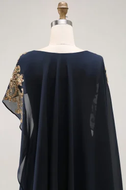 Bainha da Marinha Appliqued Mãe Do Vestido Da Noiva Com Xale
