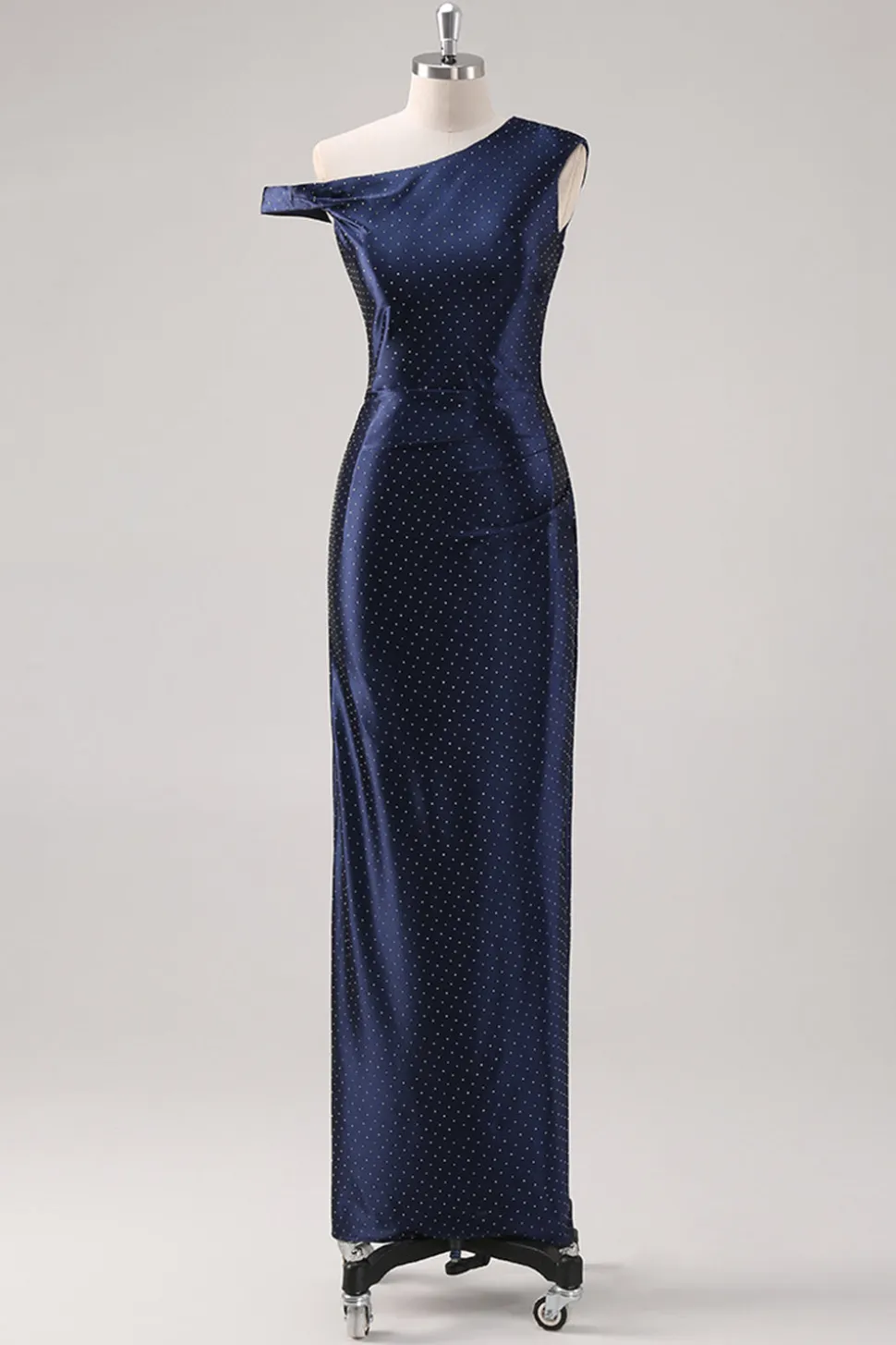 Bainha da Marinha Um Ombro Frisado Vestido Formal