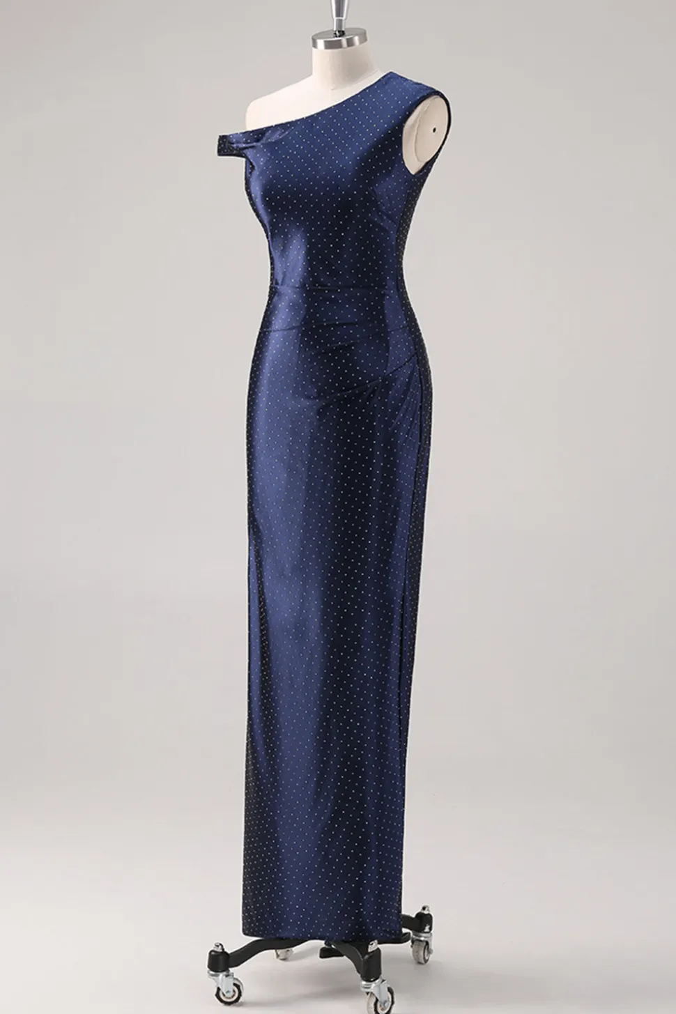 Bainha da Marinha Um Ombro Frisado Vestido Formal