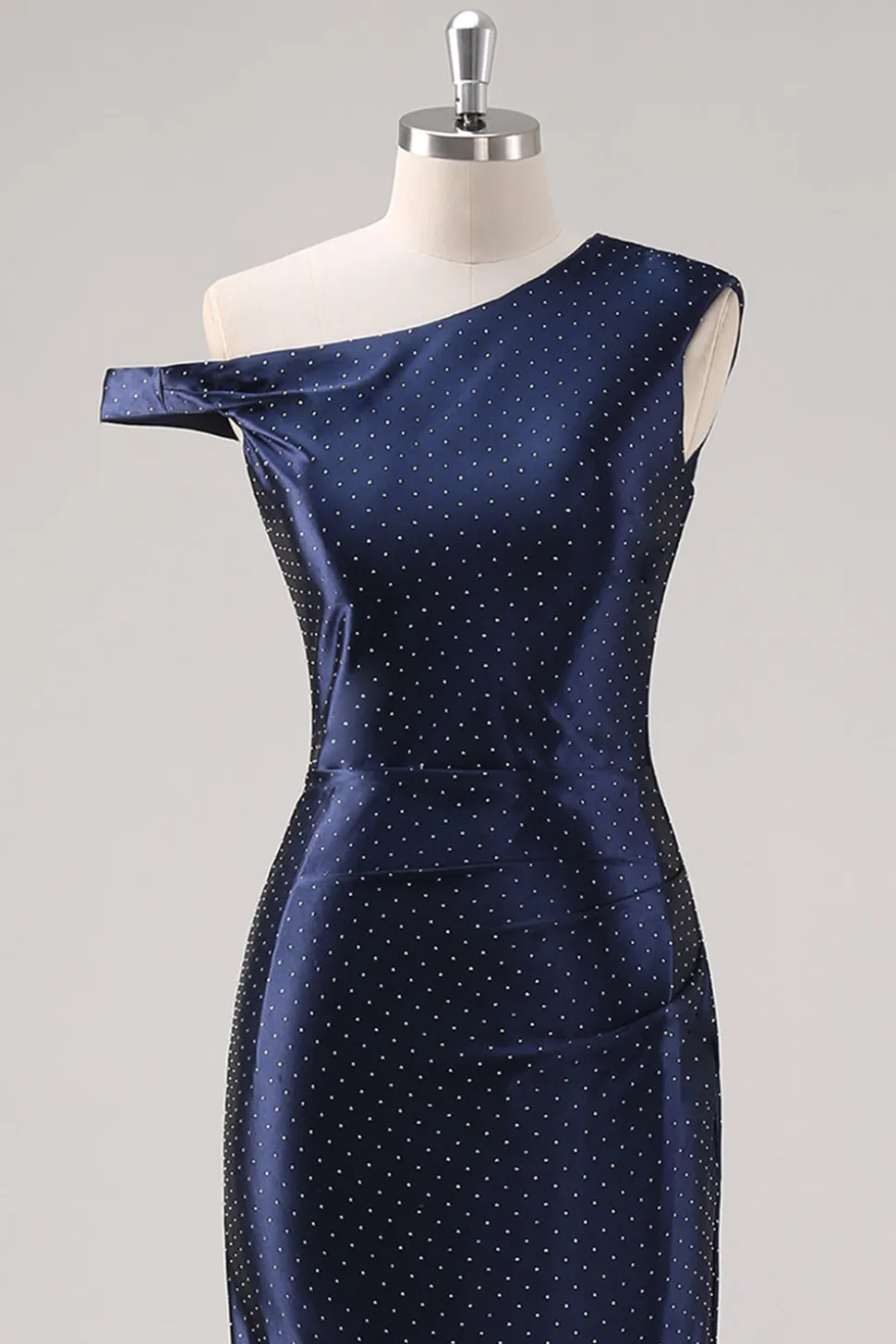 Bainha da Marinha Um Ombro Frisado Vestido Formal