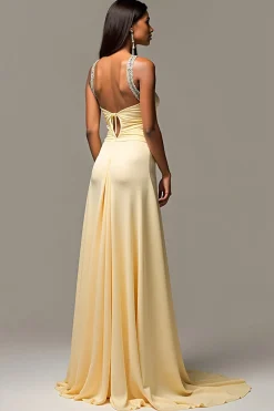 Bainha Daffodil Esparguete Correias Ruched Long Prom Dress