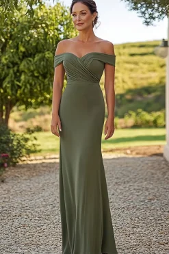 Bainha de azeitona de cetim mate fora do ombro da mãe do vestido de noiva com cinto