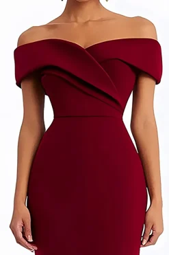 Bainha de Borgonha fora do ombro longo vestido formal