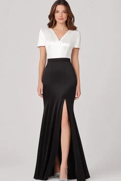 Bainha de cetim preto branco mãe do vestido da noiva com fenda