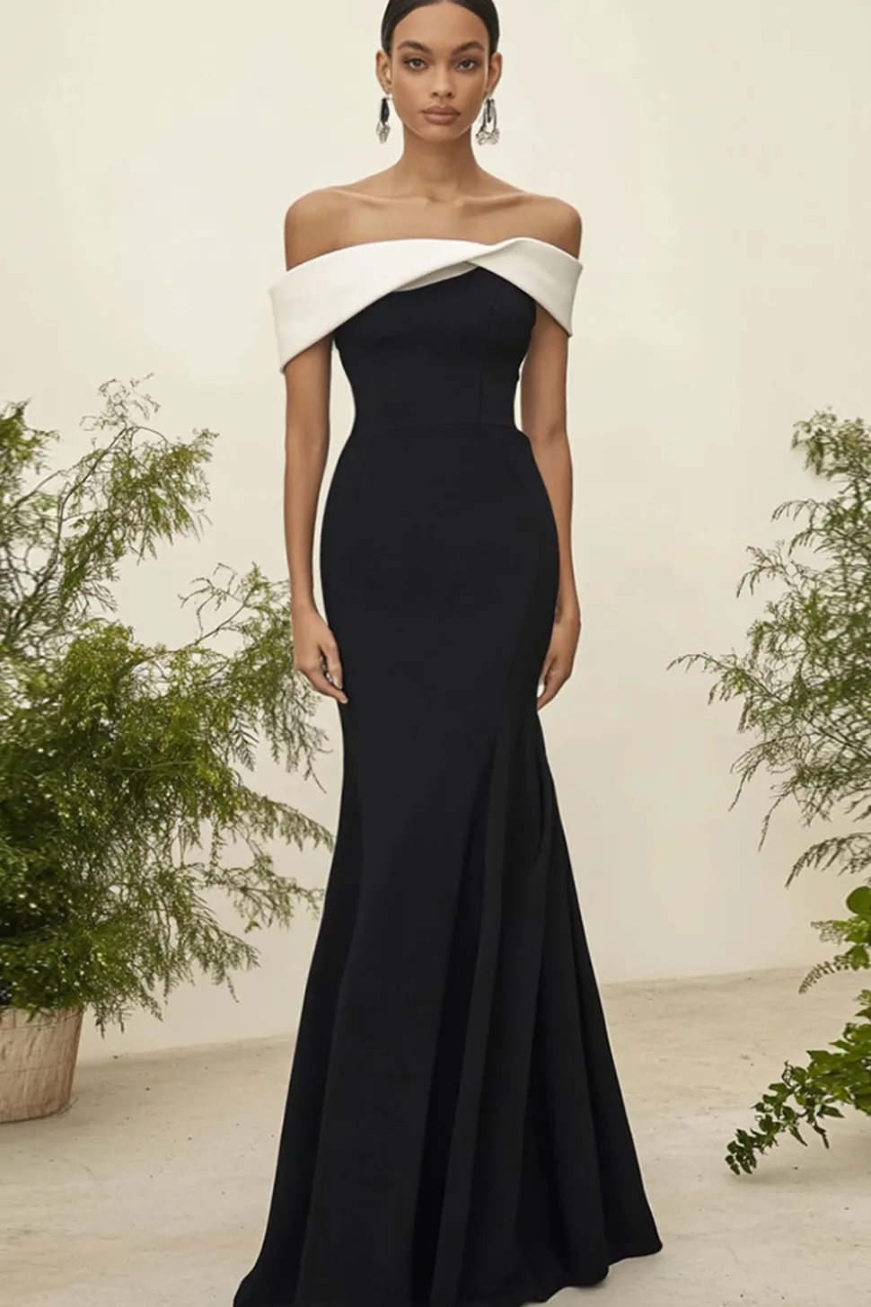 Bainha de contraste de cetim mate preto fora do vestido formal do ombro