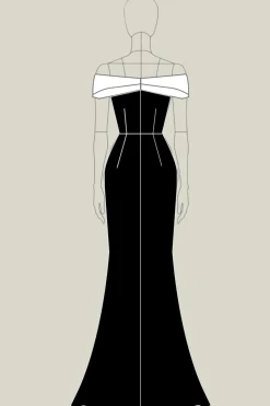 Bainha de contraste de cetim mate preto fora do vestido formal do ombro