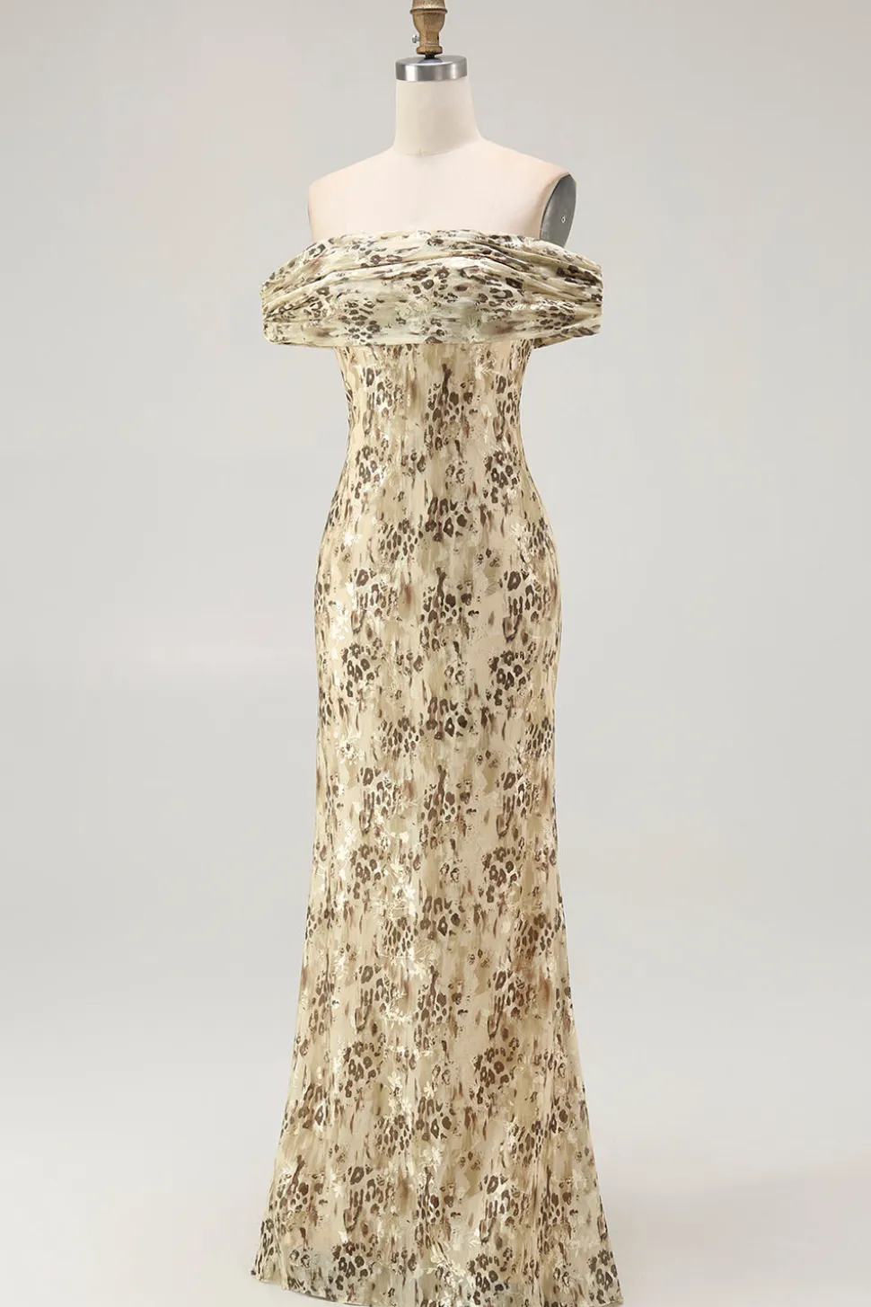 Bainha de flor de champanhe fora do ombro vestido de casamento convidado