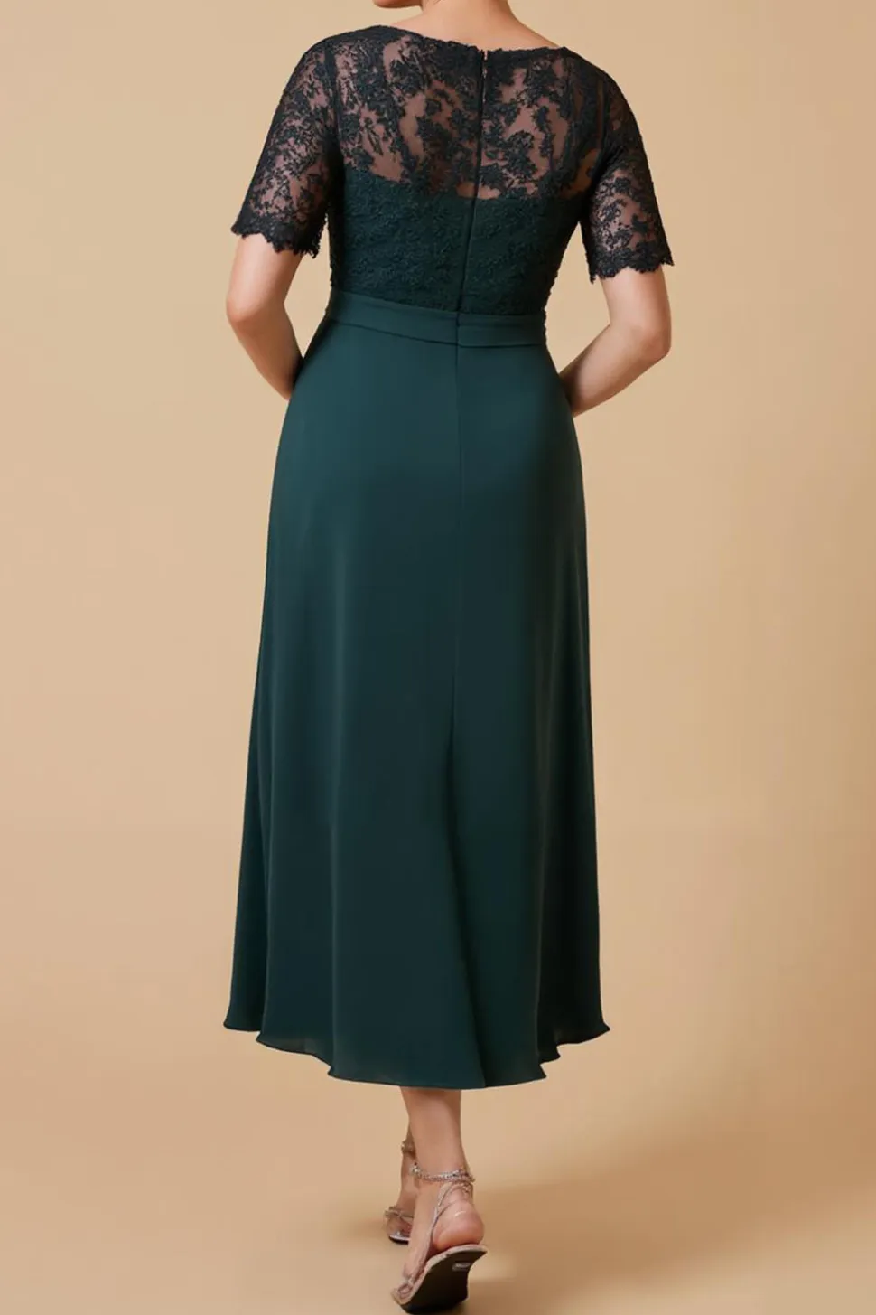 Bainha de pinho V-Neck manga curta mãe do vestido de noiva com renda