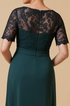 Bainha de pinho V-Neck manga curta mãe do vestido de noiva com renda