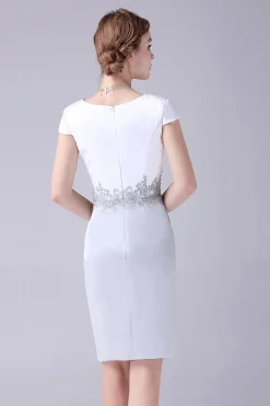bainha de prata comprimento do joelho mãe do vestido da noiva com casaco