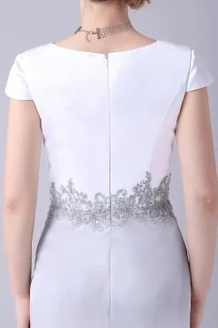 bainha de prata comprimento do joelho mãe do vestido da noiva com casaco
