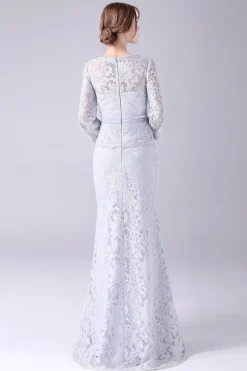 Bainha de renda de prata mangas longas comprimento do chão mãe do vestido da noiva