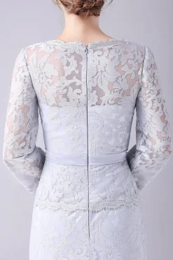 Bainha de renda de prata mangas longas comprimento do chão mãe do vestido da noiva