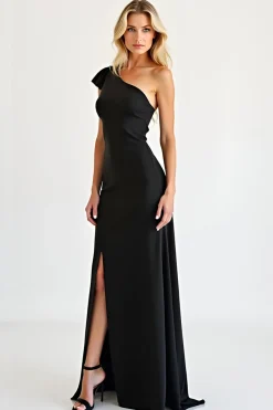 Bainha elegante preto Chiffon longo vestido de baile com fenda