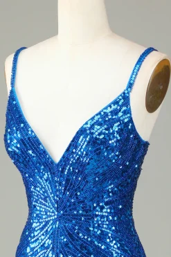 Bainha Espaghetti Correias Peacockt Blue Sequins 1920s Vestido com Tassel