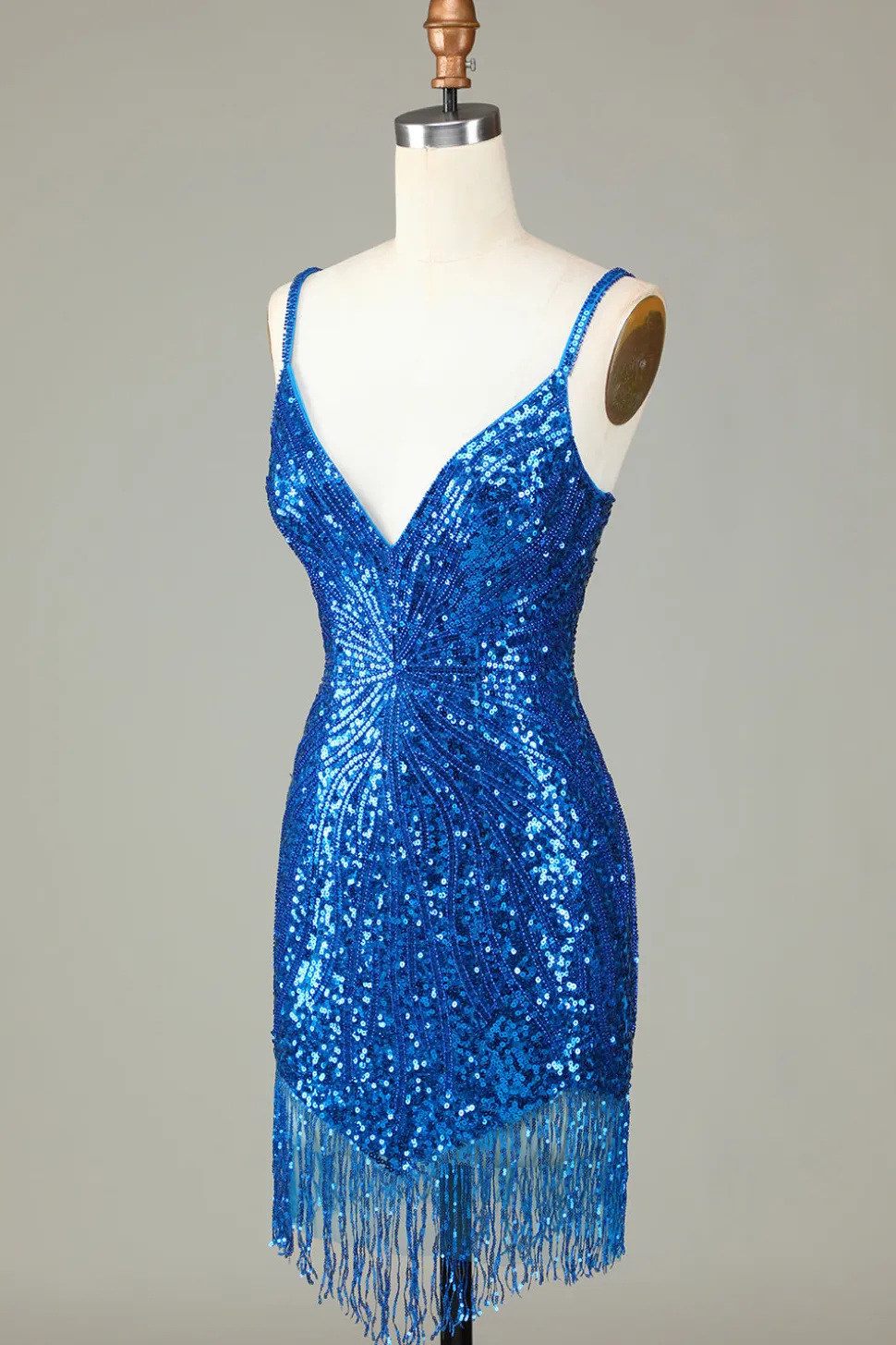Bainha Espaghetti Correias Peacockt Blue Sequins 1920s Vestido com Tassel