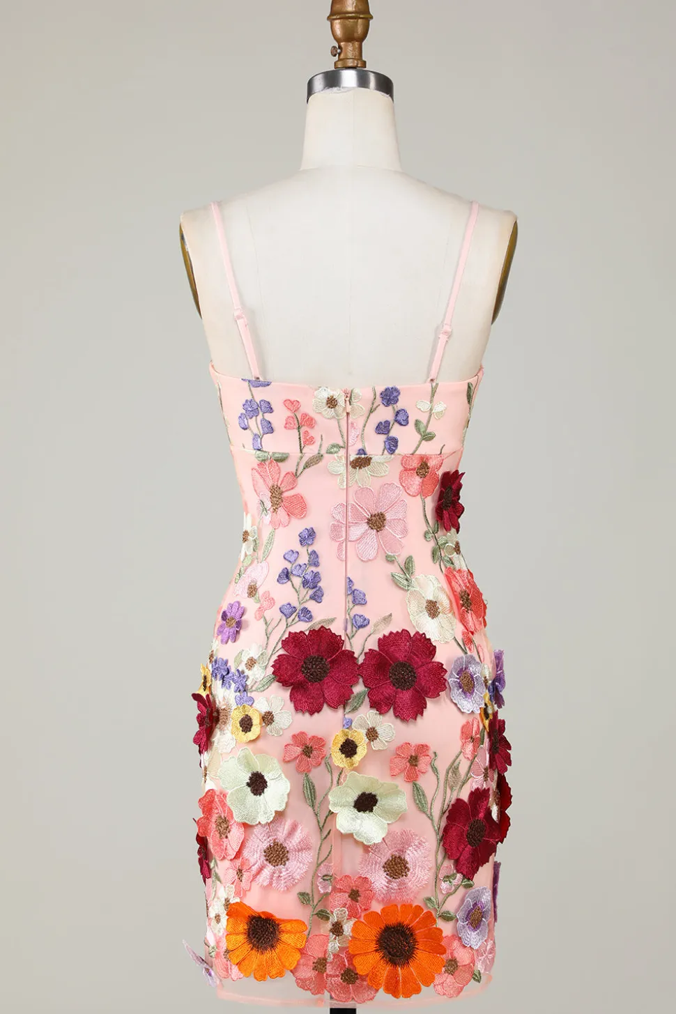 Bainha Espaghetti Correias Blush Homecoming Dress com flores 3D