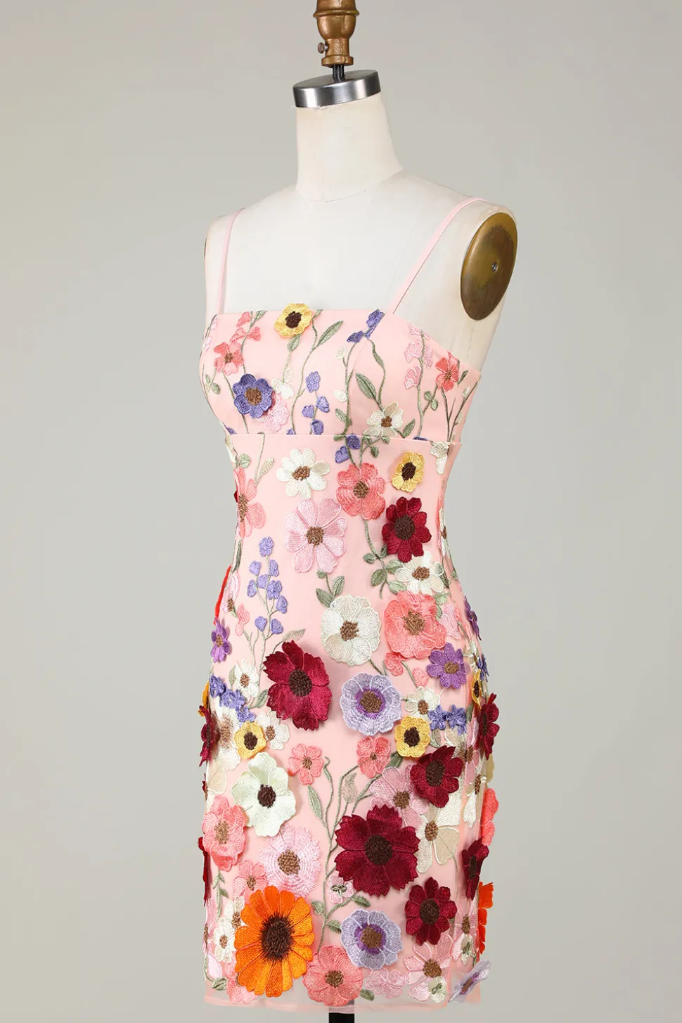 Bainha Espaghetti Correias Blush Homecoming Dress com flores 3D