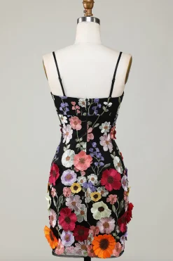 Bainha Espaghetti Correias Blush Homecoming Dress com flores 3D