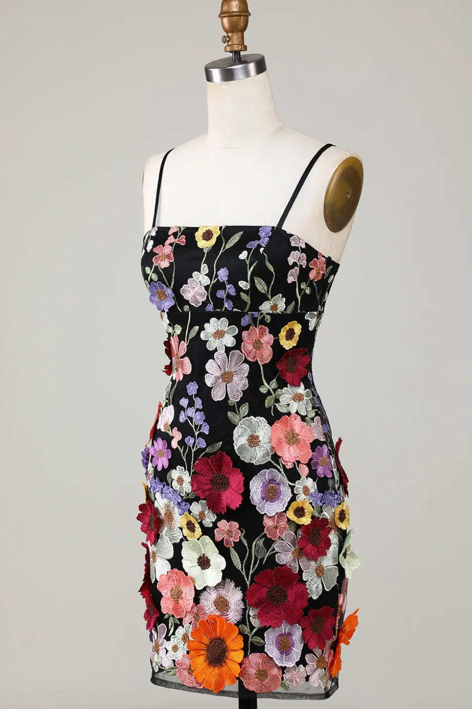 Bainha Espaghetti Correias Blush Homecoming Dress com flores 3D