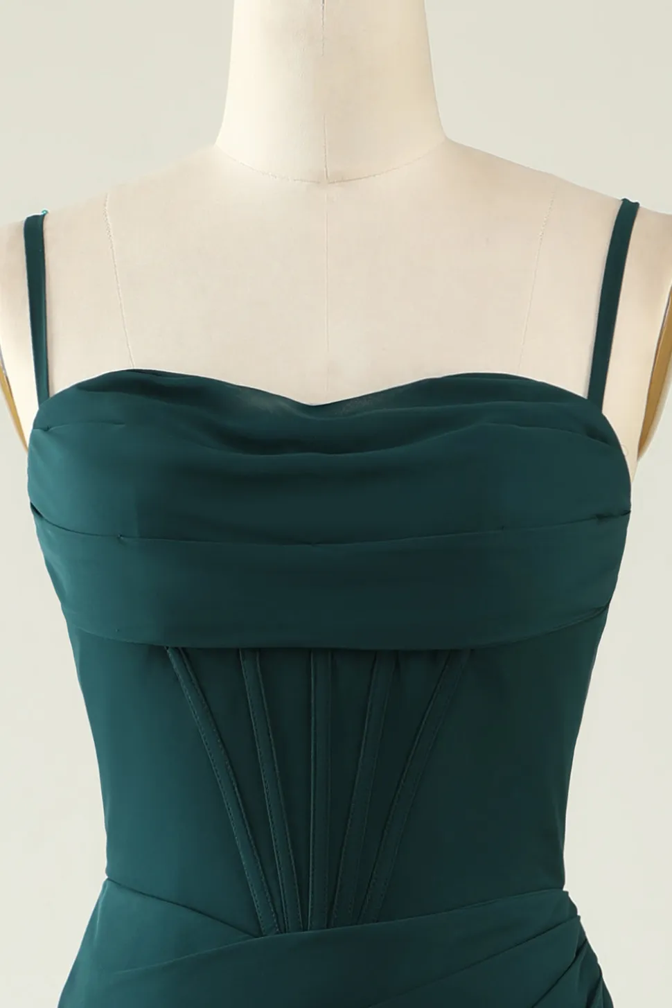 Bainha Espaguete Alças Verde Escuro Longo Vestido de Noiva com Frente Dividida