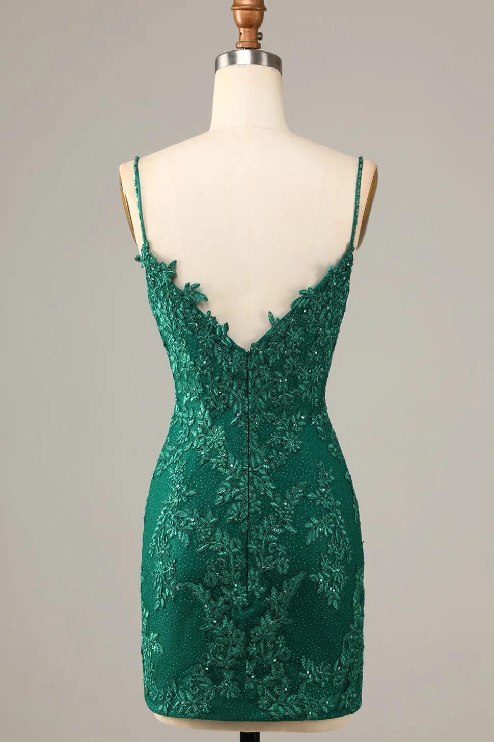 Bainha Espaguete Alças Verde Escuro Vestido Curto Homecoming com Apliques