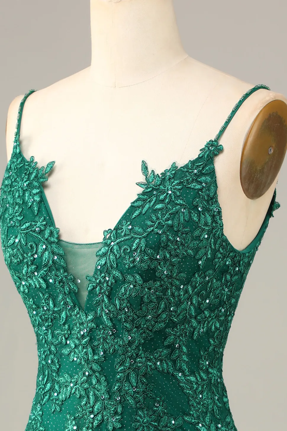 Bainha Espaguete Alças Verde Escuro Vestido Curto Homecoming com Apliques
