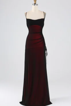 Bainha Espaguete Correias Preto Vermelho Andar Comprimento Vestido Madrinha