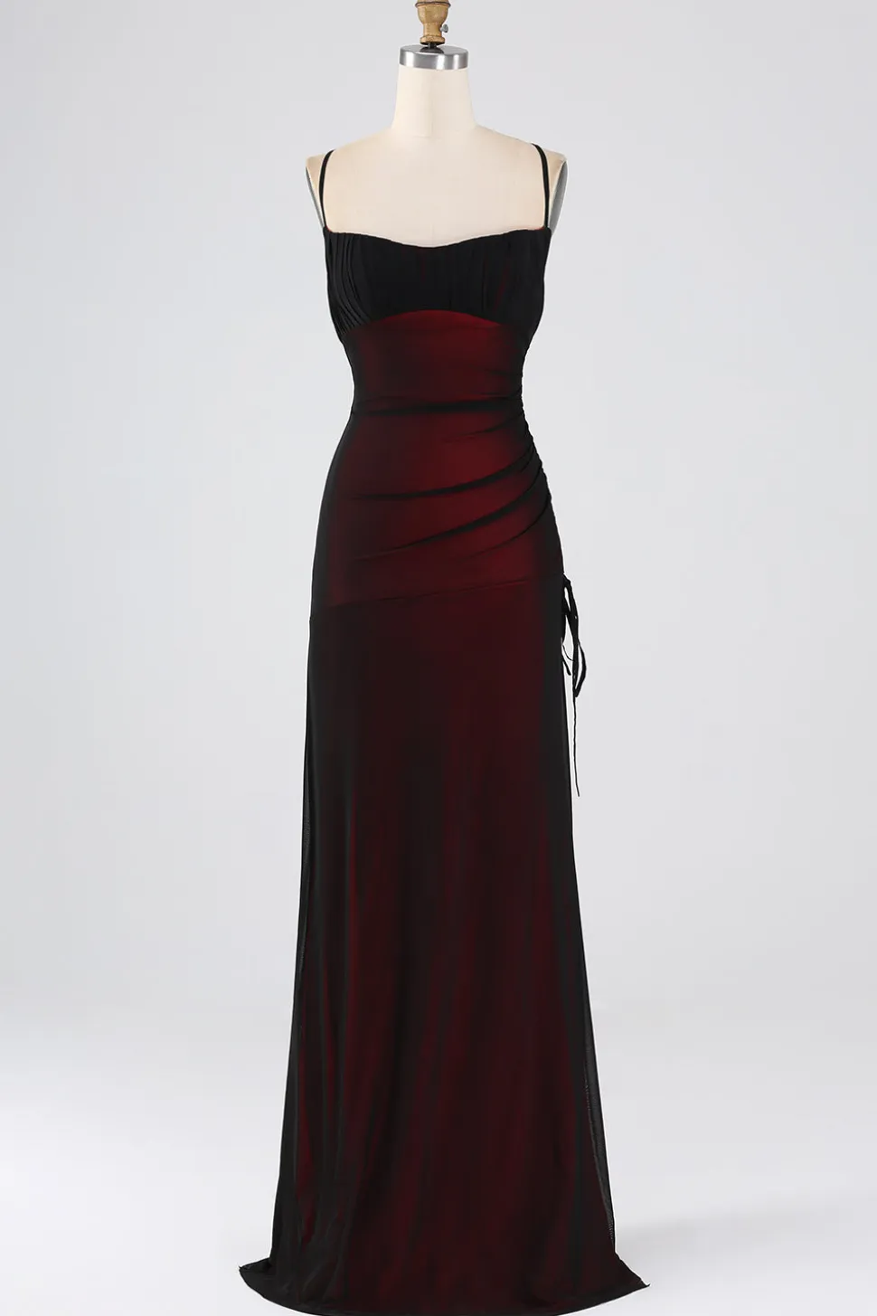 Bainha Espaguete Correias Preto Vermelho Andar Comprimento Vestido Madrinha