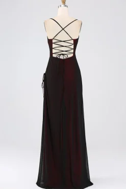 Bainha Espaguete Correias Preto Vermelho Andar Comprimento Vestido Madrinha