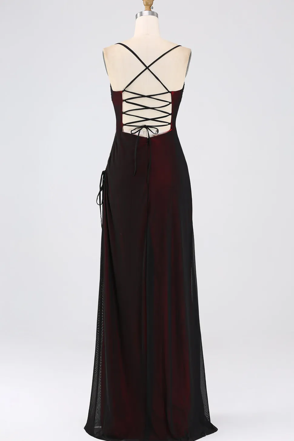 Bainha Espaguete Correias Preto Vermelho Andar Comprimento Vestido Madrinha