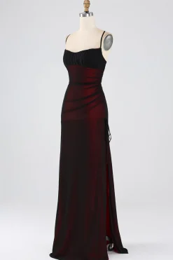 Bainha Espaguete Correias Preto Vermelho Andar Comprimento Vestido Madrinha