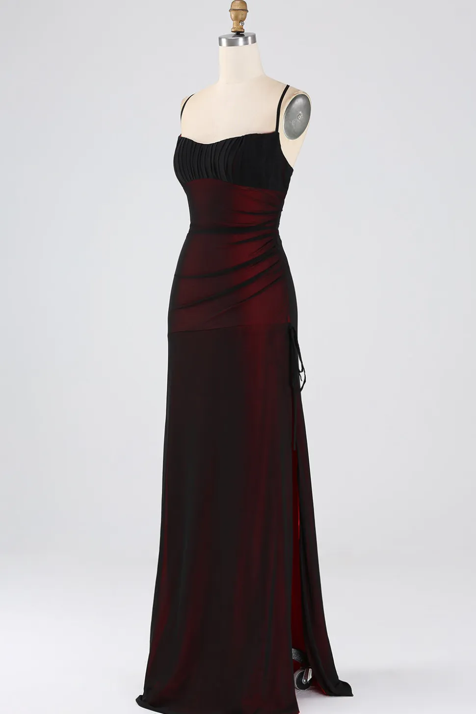 Bainha Espaguete Correias Preto Vermelho Andar Comprimento Vestido Madrinha