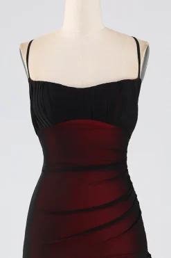 Bainha Espaguete Correias Preto Vermelho Andar Comprimento Vestido Madrinha
