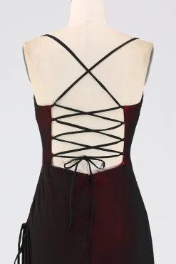 Bainha Espaguete Correias Preto Vermelho Andar Comprimento Vestido Madrinha