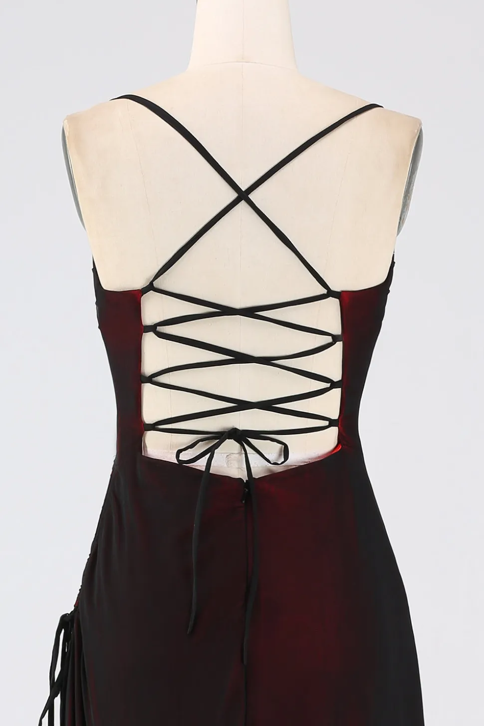 Bainha Espaguete Correias Preto Vermelho Andar Comprimento Vestido Madrinha