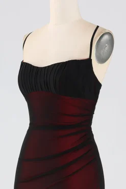 Bainha Espaguete Correias Preto Vermelho Andar Comprimento Vestido Madrinha