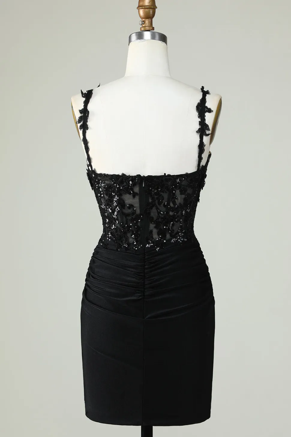 Bainha Espaguete Correias Preto Vestido Curto Homecoming com Appiques