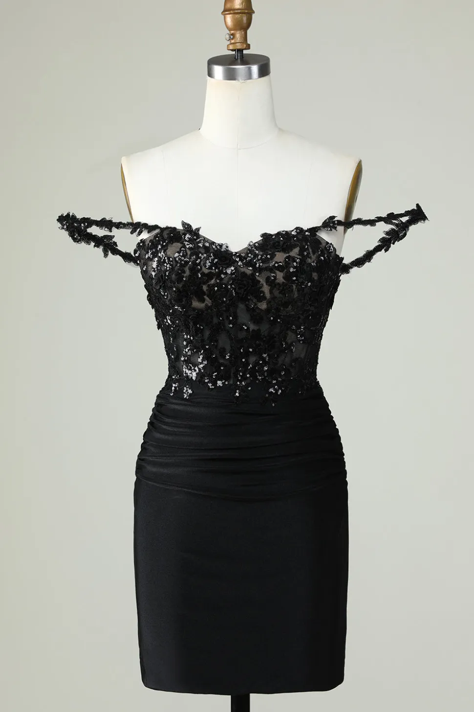 Bainha Espaguete Correias Preto Vestido Curto Homecoming com Appiques