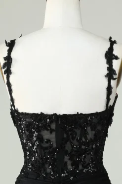Bainha Espaguete Correias Preto Vestido Curto Homecoming com Appiques